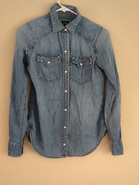 16" Pit-to-pit C Wonder Denim Pearl Snap Shirt Top